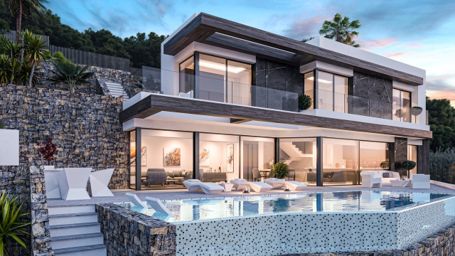 Luxury villa by home automation with elevator, design garden, infinity pool and sea views.