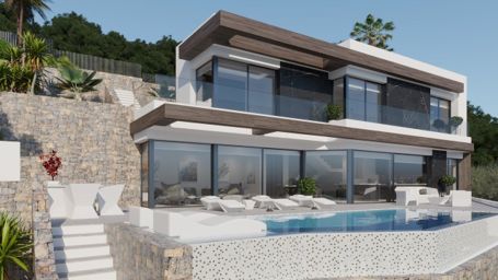Luxusvilla von hausautomation mit aufzug, design garten, infinity-pool und meerblick.